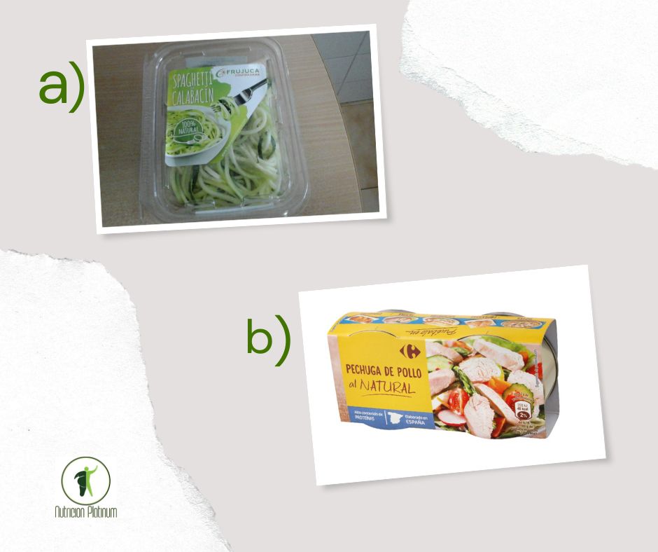 Espaguetis de calabacino con pollo en lata.